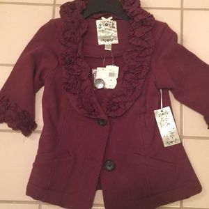 Wine color Knit ruffled collar jacket